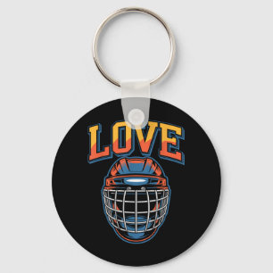 Retro Hockey Love Groovy Flowers And Helmet Key Ring
