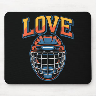 Retro Hockey Love Groovy Flowers And Helmet Mouse Pad