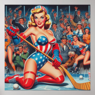Retro Hockey Pin-up Poster