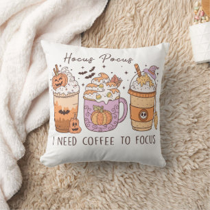 Retro Hocus Pocus I Need Coffee to Focus  Cushion