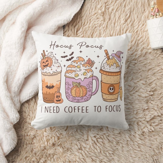 Retro Hocus Pocus I Need Coffee to Focus  Cushion (Blanket)