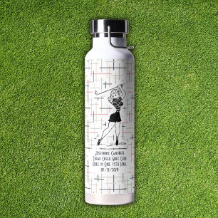 Retro Hole-in-One Golf Girl Pink Personalised  Water Bottle