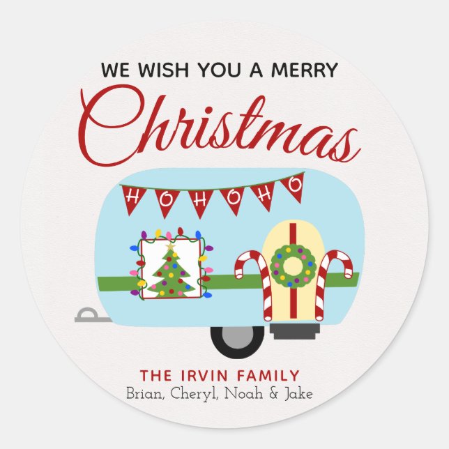 Retro Holiday Camper Personalised Christmas Sticke Classic Round Sticker (Front)