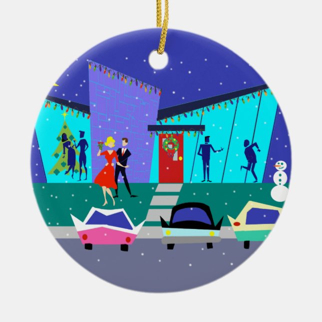 Retro Holiday Cartoon Christmas Ornament (Front)