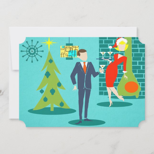 Retro Holiday Cartoon Couple Party Invitations (Front)