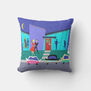 Retro Holiday Cartoon Party Outdoor Pillow