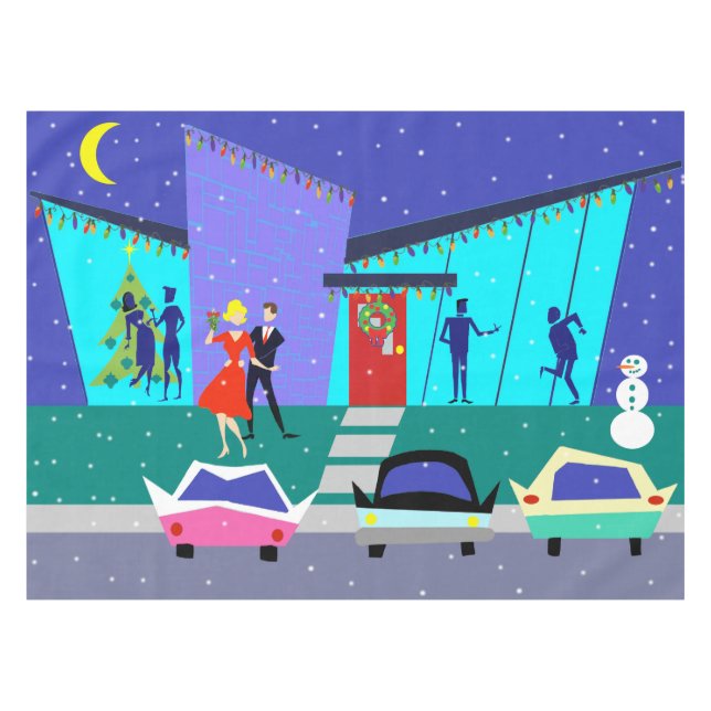 Retro Holiday Cartoon Party Tablecloth (Front (Horizontal))