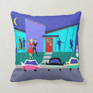 Retro Holiday Cartoon Party Throw Pillow
