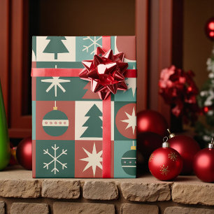 Retro Holiday Checkered Pattern Wrapping Paper