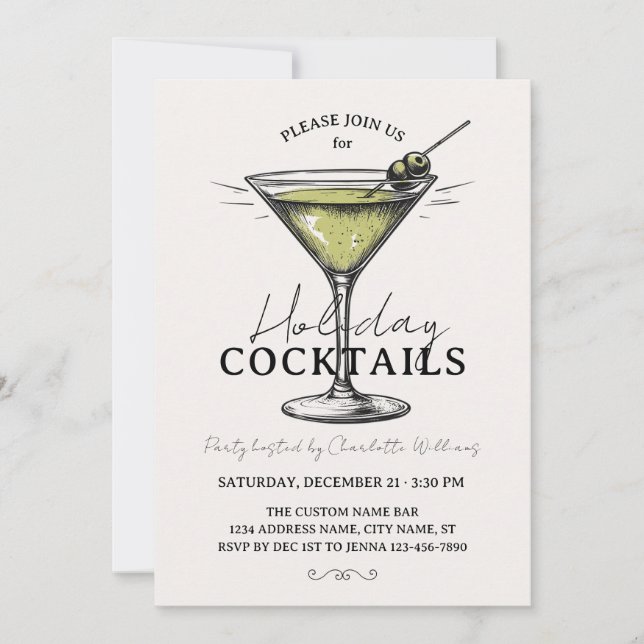 Retro Holiday Cocktails Drinks Christmas Party Invitation (Front)