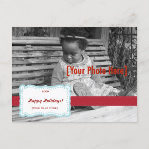 Retro Holiday Fancy Photo Postcard Blue & Red