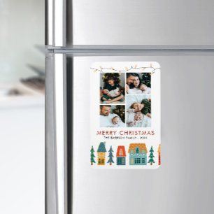 Retro Holiday House Card Magnet