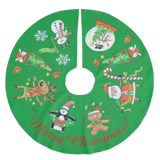 Retro Holiday Images Brushed Polyester Tree Skirt (Front)