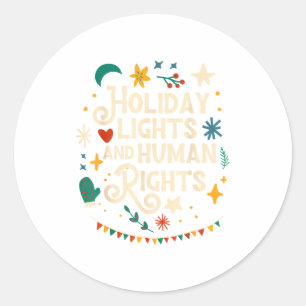 Retro Holiday Lights And Human Rights Supporters C Classic Round Sticker