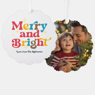 Retro Holiday Merry & Bright Retro Christmas Photo Tree Decoration Card