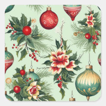 Retro Holiday Ornaments and Flowers Christmas