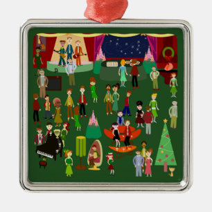Retro Holiday Party Fun Vintage Christmas Art Metal Ornament