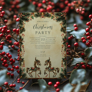 Retro Holiday Rocking Horse Christmas Invitation