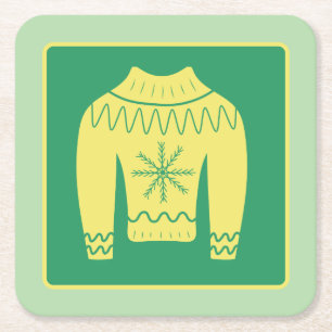 Retro Holiday Ugly Sweater Christmas Party Square Paper Coaster