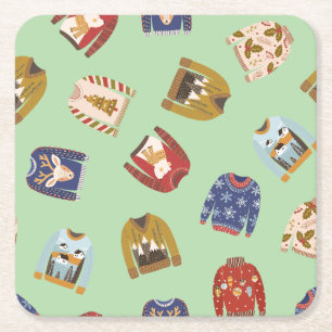 Retro Holiday Ugly Sweater Christmas Party Square Paper Coaster