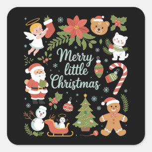 Retro Holiday Vintage Merry Little Christmas Square Sticker
