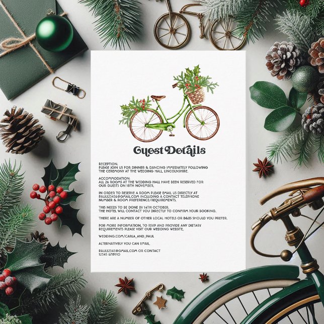 Retro Holly and Ivy Bicycle Wedding Guest Details Enclosure Card (Retro Holly and Ivy Bicycle Wedding Guest Details Enclosure Card)
