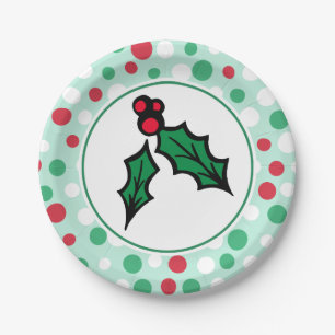 Retro Holly Christmas Party Paper Plates