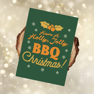 Retro Holly Jolly BBQ Christmas Photo Temp : Green Holiday Card