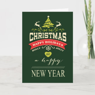 Retro Holly Jolly Christmas Typography | green Holiday Card