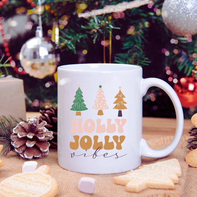 Retro Holly Jolly Vibes Christmas Mug (Creator Uploaded)