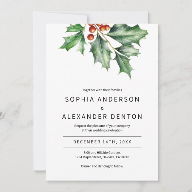 Retro holly wedding invitation (Front)