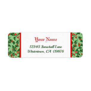 Retro Holly with Red Berries on Green Editable Return Address Label