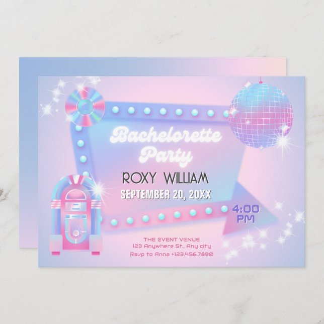 Retro holo disco bachelorette party invitation (Front/Back)