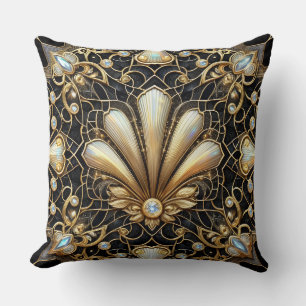 Retro Home Accents Black and Gold Art Deco Cushion