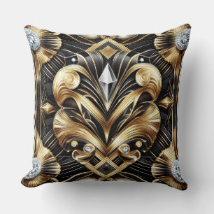 Retro Home Accents Black and Gold Art Deco Cushion