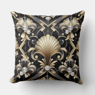 Retro Home Accents Black and Gold Art Deco Cushion