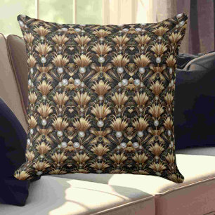 Retro Home Accents Black and Gold Art Deco Cushion