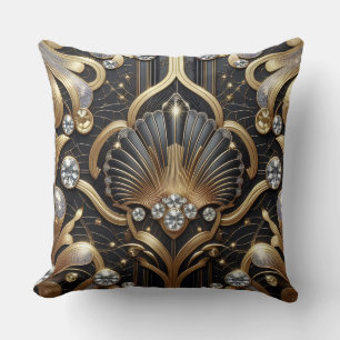 Retro Home Accents Black and Gold Art Deco Cushion