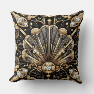 Retro Home Accents Black and Gold Art Deco Cushion
