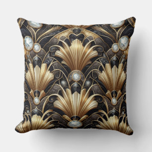 Retro Home Accents Black and Gold Art Deco Cushion