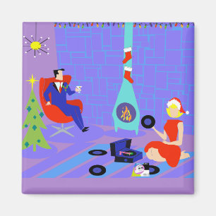 Retro Home for the Holidays Christmas Magnet