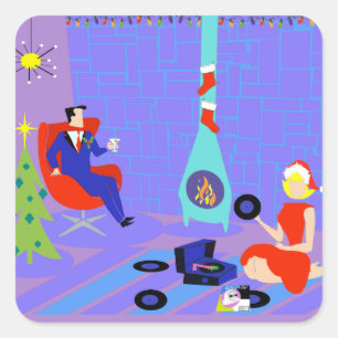 Retro Home for the Holidays Christmas Stickers