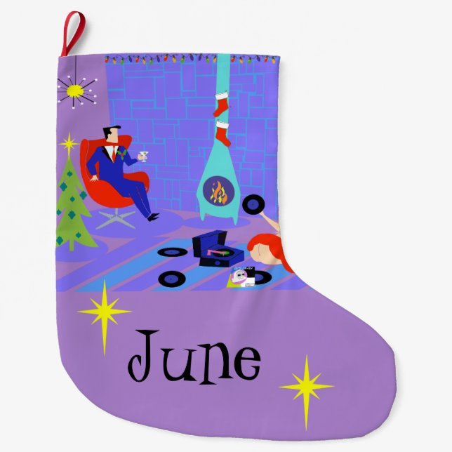 Retro Home for the Holidays Christmas Stocking (Front)