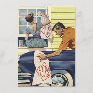 Retro Home Found Blue Car Moved Move Announcement