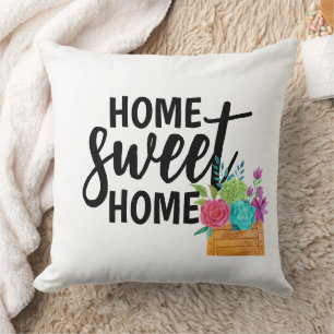 Retro Home Sweet Home Boho Wildflowers Cushion