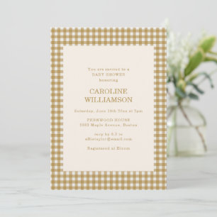 Retro Honey Gold Gingham Plaid Baby Shower Invitation