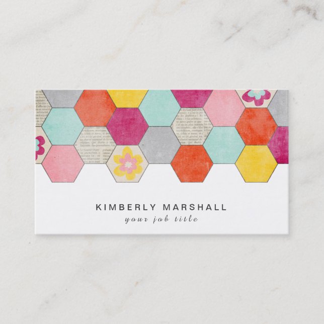 Retro Honeycomb Design Business Cards / Grey (Front)