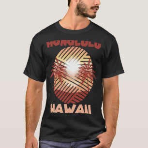 Retro Honolulu Hawaii Palm trees Ocean Surfing T-Shirt