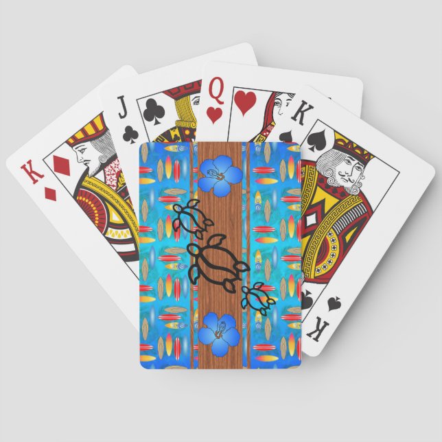 Retro Honu Surfboard Playing Cards (Back)