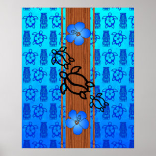 Retro Honu Surfboard Poster